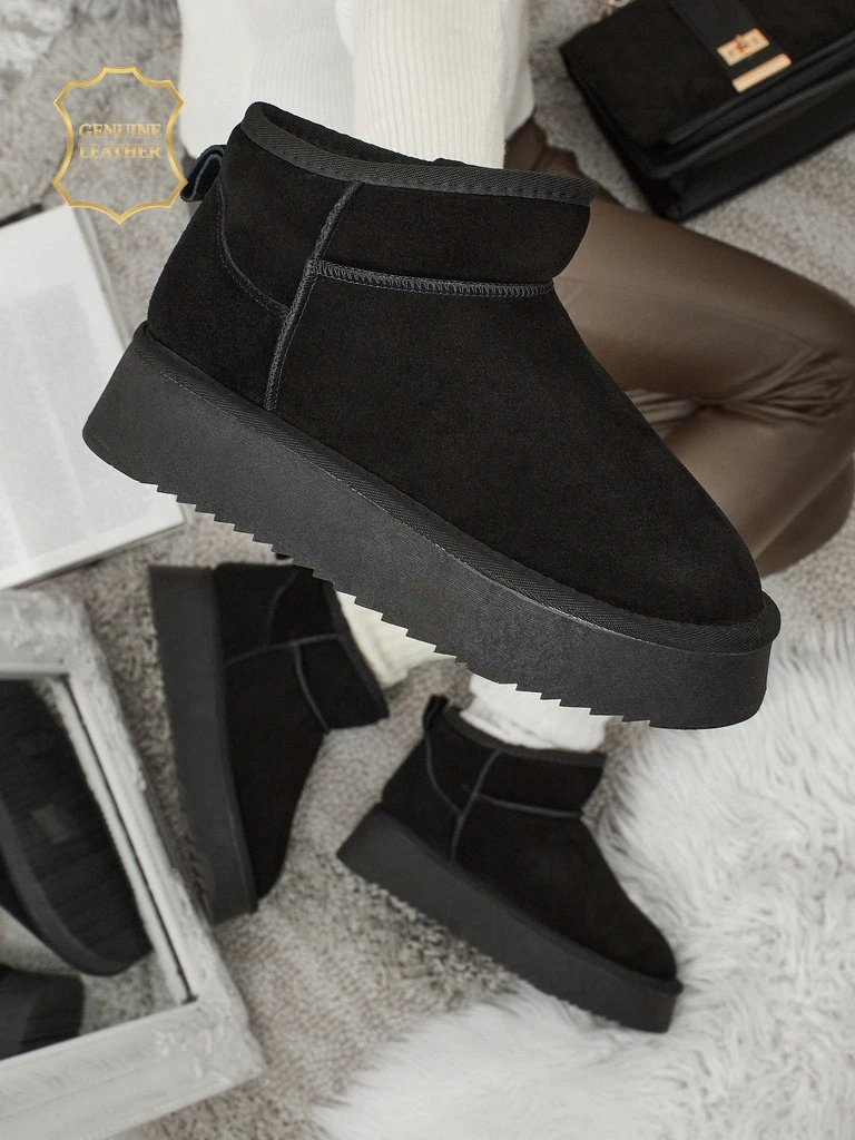 Bottes courtes style bottes de neige pour femmes en cuir naturel Elunara