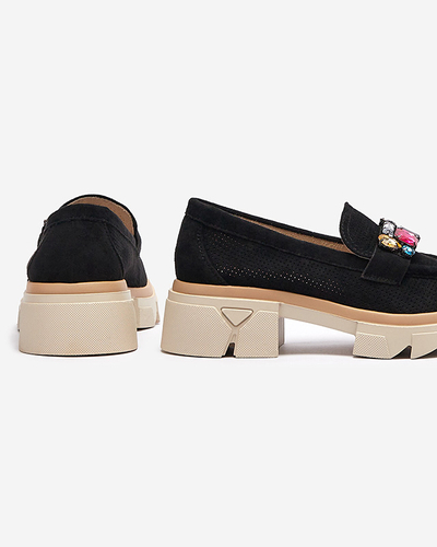 Mocassins noirs ajourés pour femme avec décoration Bokkso- Chaussures