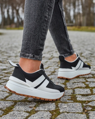 Chaussures de sport noires en éco-cuir pour femme avec empiècements colorés Tifora- Footwear