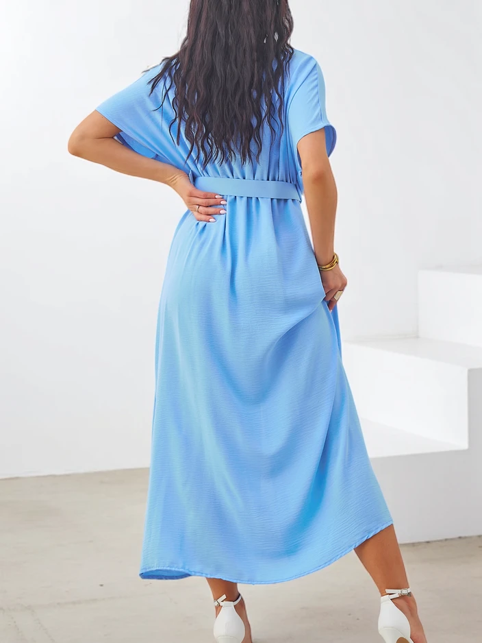 Robe midi Royalfashion pour femmes avec manches courtes, décolleté en V et fente au milieu