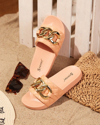 OUTLET Chaussons femme corail matelassés avec chaîne dorée Eteris - Footwear