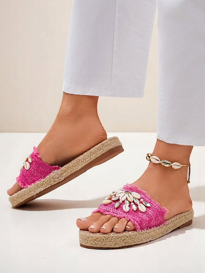 Claquettes pour femmes Royalfashion Callista Fuchsia sur plateforme avec coquillages