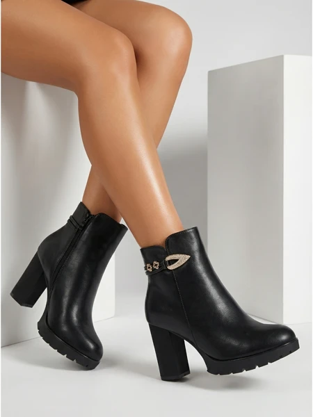 Bottines femme en cuir écologique à talon bloc Sylvar