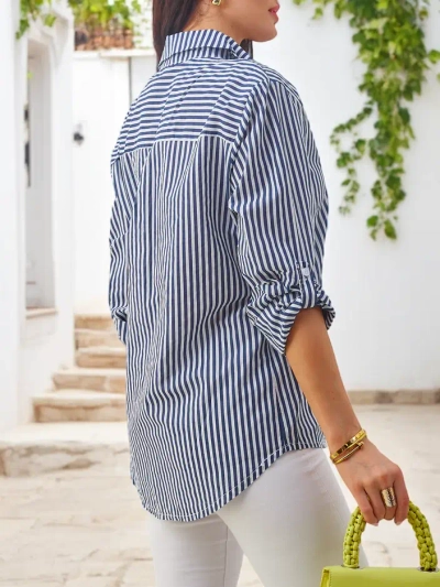 Chemise à rayures en coton pour femmes Royalfashion avec un lien en bas