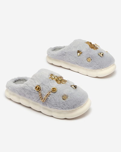 Royalfashion Chaussons de fourrure pour femme bleus avec ornements Erserra
