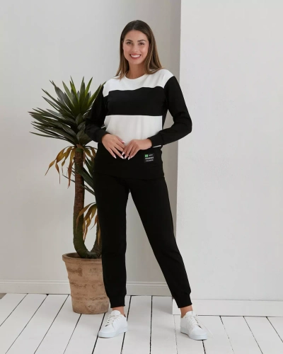 Royalfashion Ensemble de sweatshirt rayé noir pour femme
