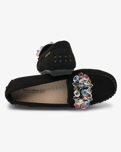 Royalfashion Mocassins noirs ajourés pour femme avec cristaux décoratifs Cizzas