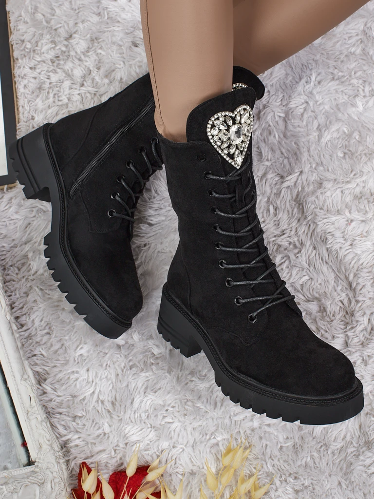 Bottines à lacets en daim écologique pour femmes Emelune