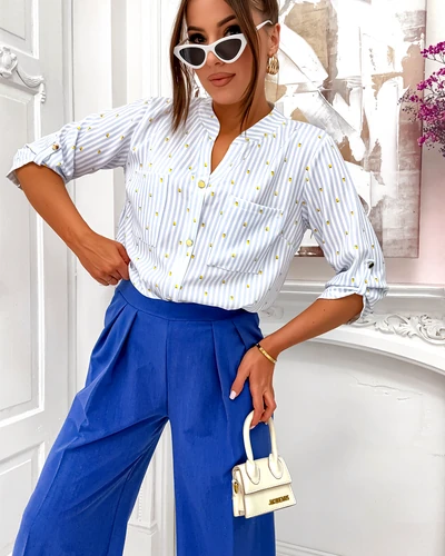 Chemise rayée Royalfashion pour femmes avec des citrons et un col en V