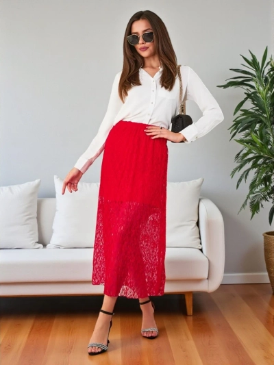 Jupe midi pour femmes Royalfashion avec dentelle