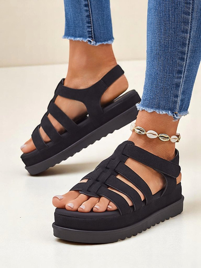 Sandales pour femmes Heraclea Royalfashion à plateforme noires en éco-cuir
