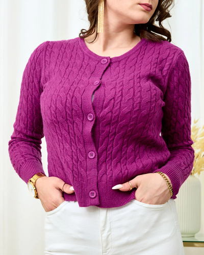 Royalfashion Pull cardigan à carreaux rose foncé pour femme