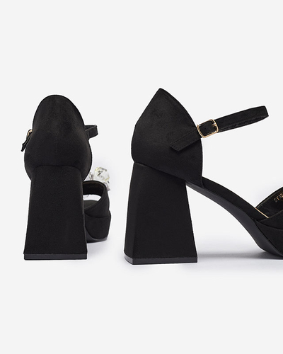 OUTLET Sandales à talons hauts pour femmes, noires, avec cristaux Celidi - Footwear