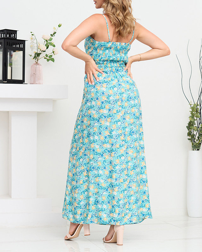Robe maxi fleurie à bretelles de couleur bleue - Vêtements