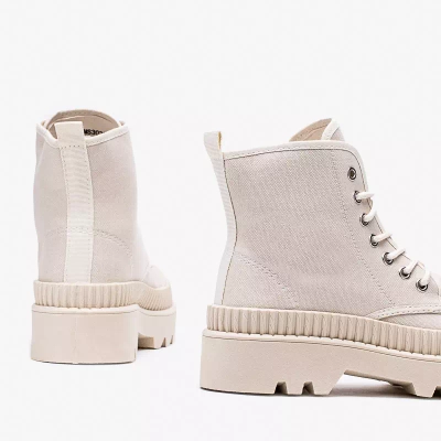 OUTLET Bottines femme crème à talon plat Roulle - Footwear