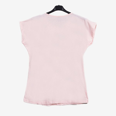 T-shirt femme rose clair orné d&#39;un imprimé velocolor - Blouses 1