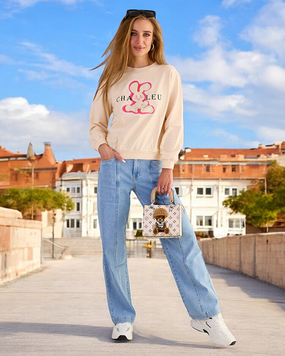 Royalfashion Sweat-shirt en coton à imprimé fin pour femme