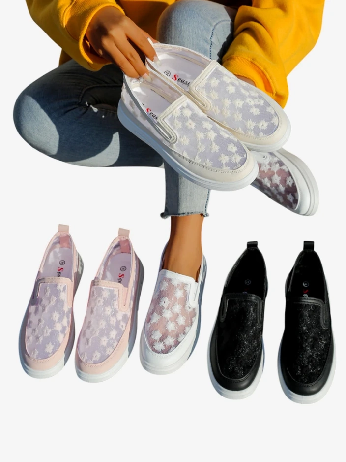 Mocassins pour femmes Royalfashion en maille avec fleurs Emzos