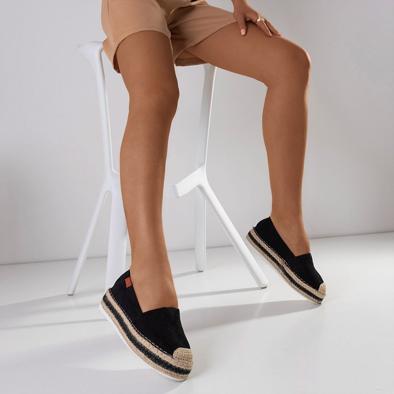 Espadrille Spadri Noir Femme Espadrilles Fermeture Lacets Noir