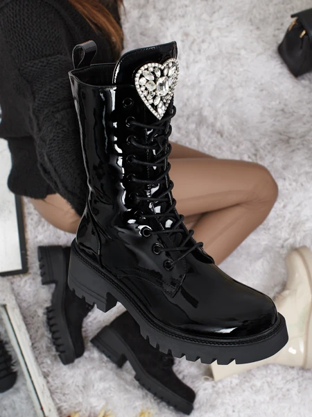 Bottines vernies à lacets pour femmes Emelune