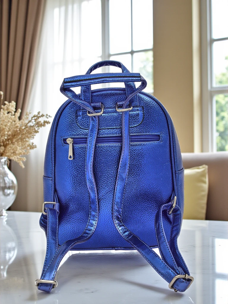 Sac à dos pour femme Royalfashion en cuir écologique avec rayures métalliques Rayures Métalliques