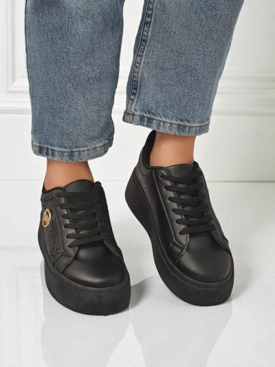 Sneakers plateforme femme Perseida Royalfashion noires cuir écologique