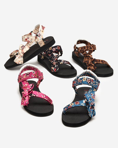 Sandales noires pour femme à rayures bleues avec fleurs Lilien - Footwear