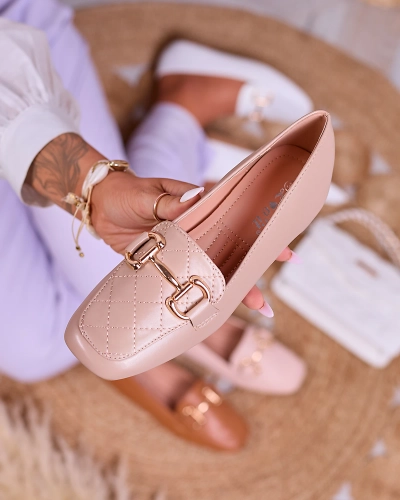 Royalfashion Mocassins matelassés pour femmes marron clair avec ornements dorés Wetifa