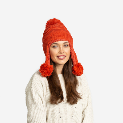 Bonnet isotherme femme orange à pompons - Accessoires