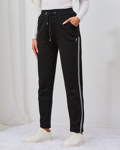 Royalfashion Pantalon de survêtement noir pour femme avec passepoil