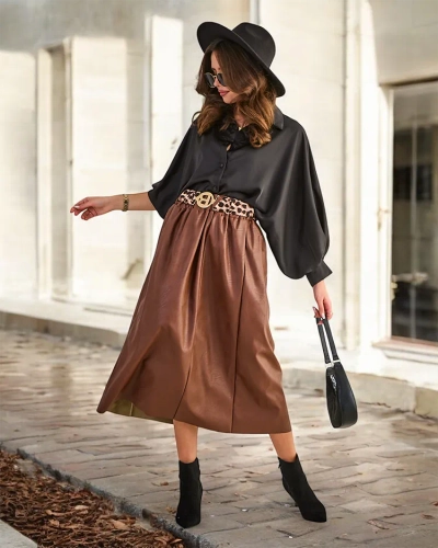 Jupe mi-longue en simili cuir pour femme Royalfashion