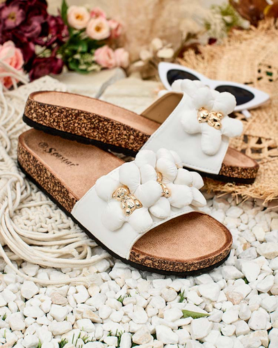 Royalfashion Tongs pour femmes avec oursons et fleurs dorés Isaralle