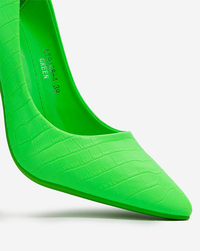 OUTLET Royalfashion Escarpins à talon aiguille pour femme vert fluo avec gaufrage Asota