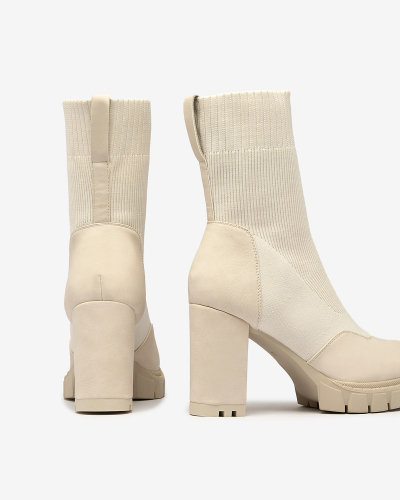Royalfashion Cream Bottines Flexi à talon supérieur pour femmes