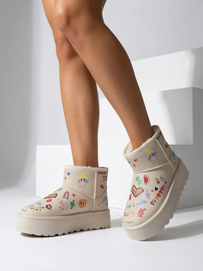 Bottines Lemuria - Bottes de Neige Cr\[egrave\]me Doodle \[agrave\] Semelle \[E]paisse Furrini