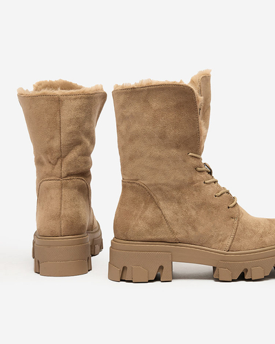Royalfashion Bottes à lacets pour femmes marron clair Cavenma