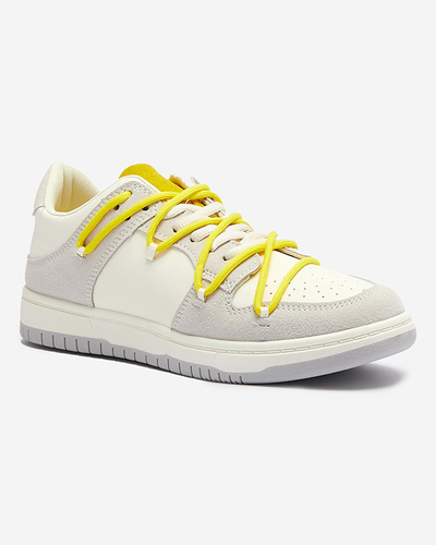 Baskets de sport pour femmes blanches et grises avec lacets jaunes Olierinc - Chaussures
