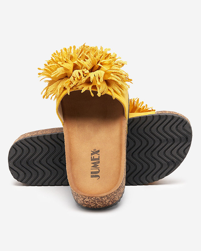 Pantoufles pour femmes avec un ornement en tissu jaune Ailli- Footwear