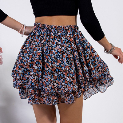 Jupe courte fleurie bleu marine - Vêtements