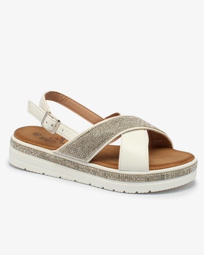 Royalfashion Sandales en éco-cuir pour femmes blanches avec zircons Trikys
