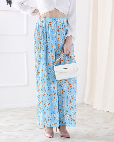 Pantalon en tissu bleu à fleurs pour femme - Vêtements