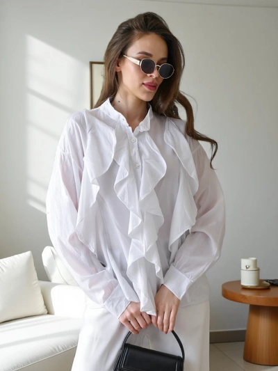 Chemise en coton Royalfashion ornée de volants et à boutons
