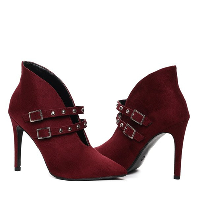 Burgundowe botki na szpilce - Obuwie