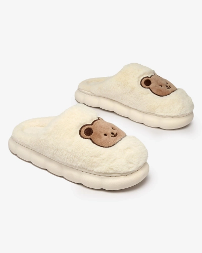Royalfashion Pantoufles blanches en fourrure pour femme avec ours en peluche Hettres
