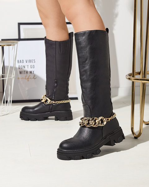 Bottes noires pour femmes avec une chaîne Sudzi- Footwear