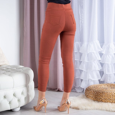 Pantalon femme marron avec décorations dorées - Pantalon 1