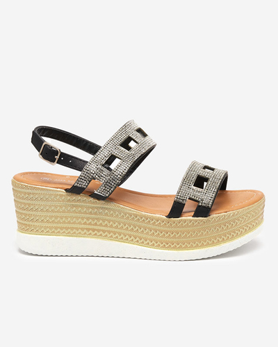 Sandales pour femmes noires avec des zircons sur un coin Masewi - Footwear
