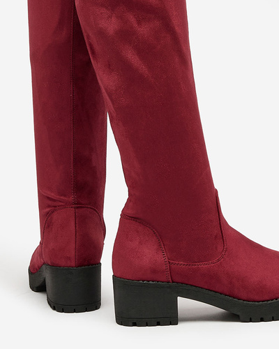 Royalfashion Bottes à talon plat pour femme de couleur bordeaux Keteris