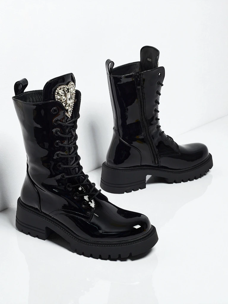 Bottines vernies à lacets pour femmes Emelune