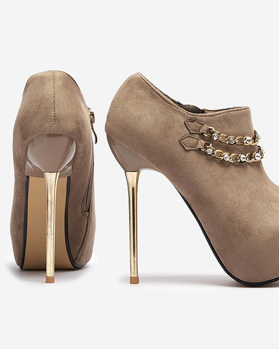Gris-beige chaussures à talon haut pour femmes Ehcso- Footwear